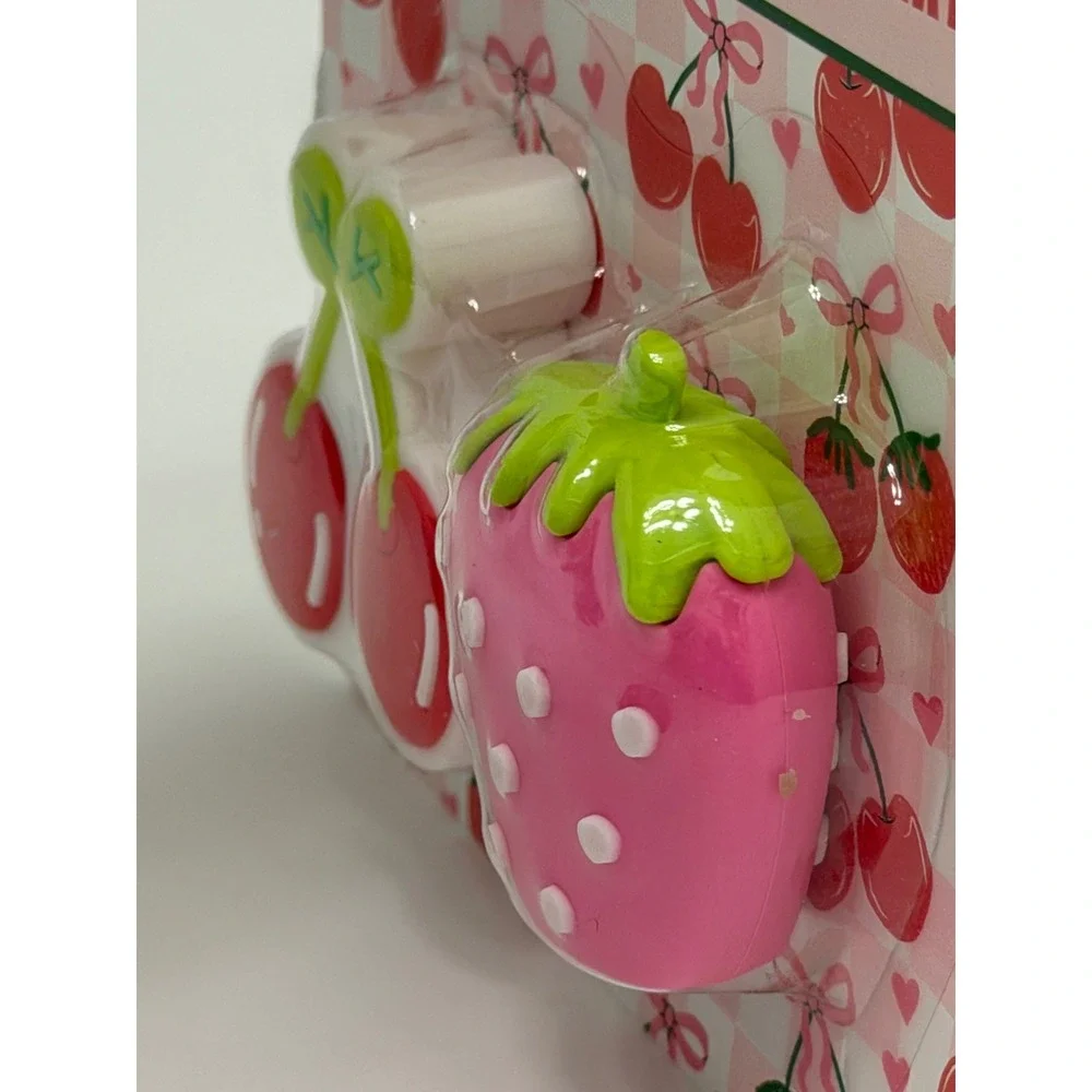 2PC Fruit Pencil Sharpener Set Cherry and Strawberry Shapes Pink Red New